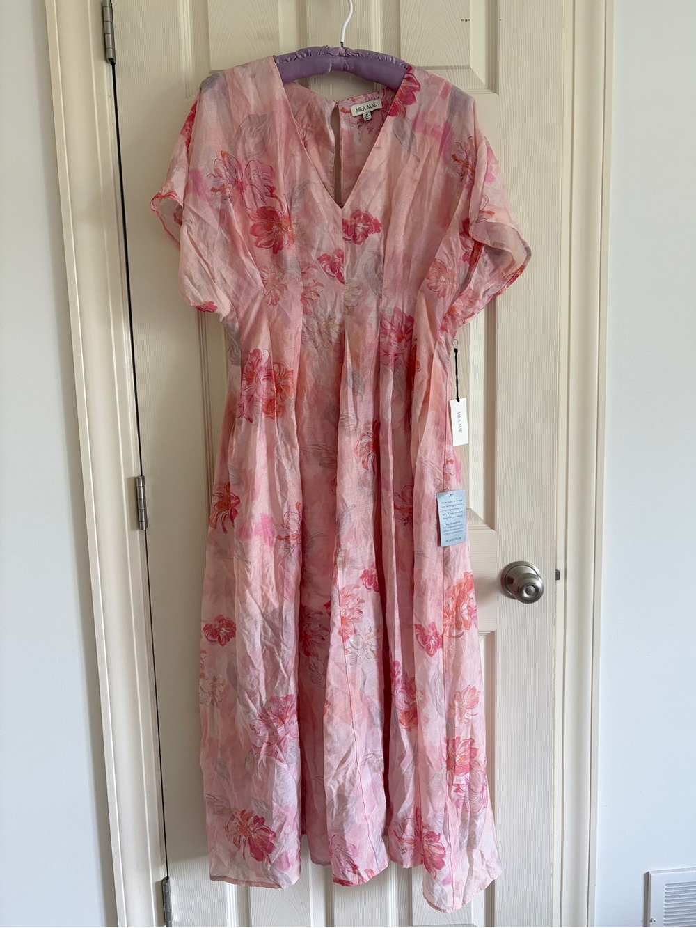 NWT Mila Mae Pink Floral Midi Dress Women Size Medium